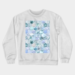 Ice Blue and Jade Stone and Marble Hexagon Tiles Crewneck Sweatshirt